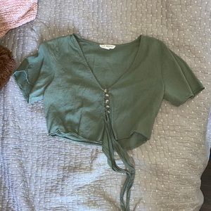 cropped army green blouse, size S